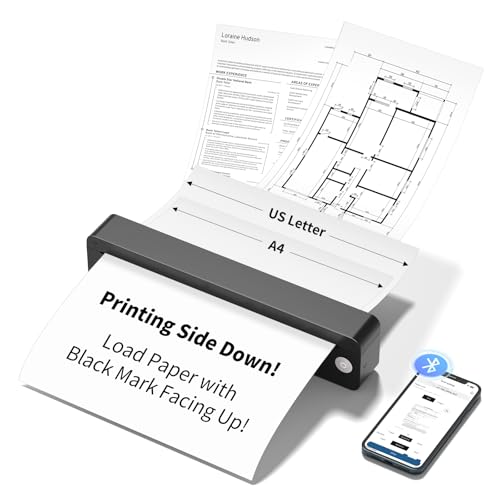 JADENS Portable Thermal Printer A4 Inkless Bluetooth Mobile Printer for Travel & Home Office 203DPI Wireless Compact Printer Works with Folded Thermal Paper Only iOS Android Laptop