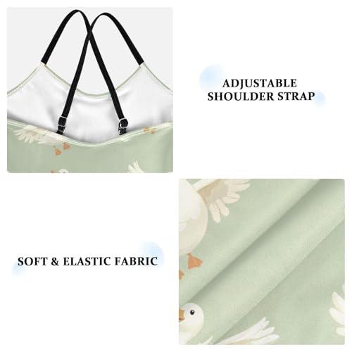 senya Girls Swimsuits One-Piece Swimwear Tie Bathing Suit Beach Summer Round Neck 5-6T Duck Light Green Background Pattern3