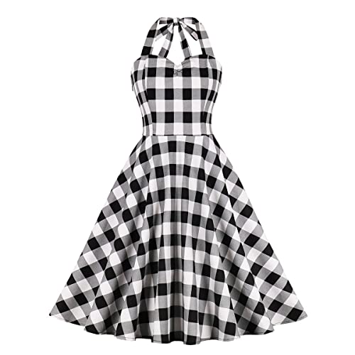 Image of Women Vintage Spaghetti Strap Cami 1950s Polka Dot Rockabilly Swing Dress Casual Boho Floral Print Cocktail Tea Party Dress