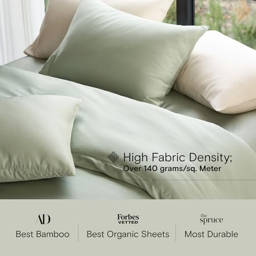 Image of DOZ Sheet Set, 100% Viscose derived from Bamboo, Organically Grown, Buttery Soft, Cooling Sheets, High GSM, Deep Pockets - 3 Piece - 2 Pillowcases 1 Fitted Sheet (Sage, Queen)