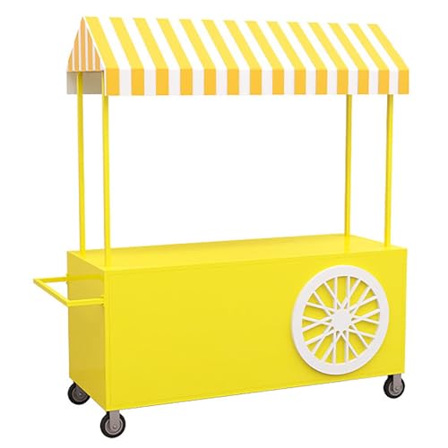 GUAWJRZDP Carro de Hierro for Vendedores al Aire Libre con Dosel, Carro Portátil con Ruedas, Soporte de Exhibición for Puestos de Mercado for Calles/Eventos/Playas(Giallo,140cm/55in)