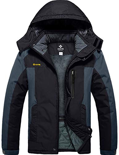 GEMYSE Men's Mountain Waterproof Ski Snow Jacket Winter Windproof Rain Jacket (Black Grey,L)