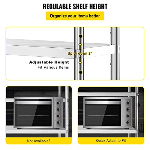 VEVOR Edelstahlregal Gastronomie 4 Böden Schwerlastregal Lagerregal 150 kg küchenregale standregal 122 x 48 x 150 cm Standing Shelf Rack
