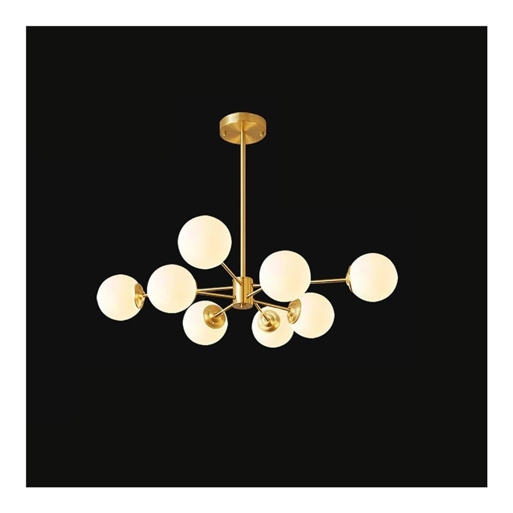 Luoyaob Glossy Mid Century Modern Chandelier Milk Glass Globe Sputnik Ceiling Light Brushed Brass Fixture For Living Room Dining Room Bedroom Kitchen Island