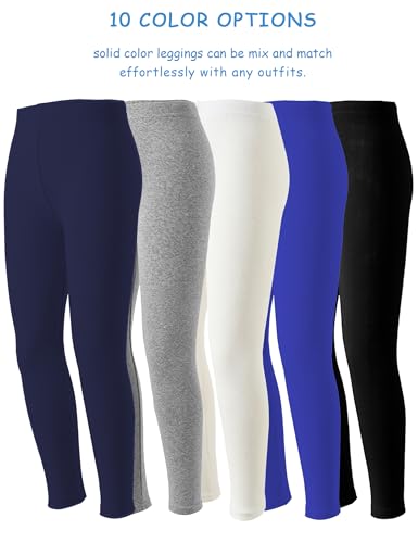 Kiench 10 Pack Girls Leggings Cotton Multipack Solid Colors Tights Pants Full Length3
