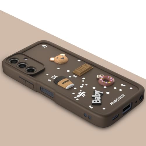 Image of Bintage Cute Fun Taddy Cartoon 3D Ball Bear Milk Donut Coffee Cup Silicon Case Full Body & Camera Protection Back Cover Compatible for Samsung Galaxy M35 5G - Brown