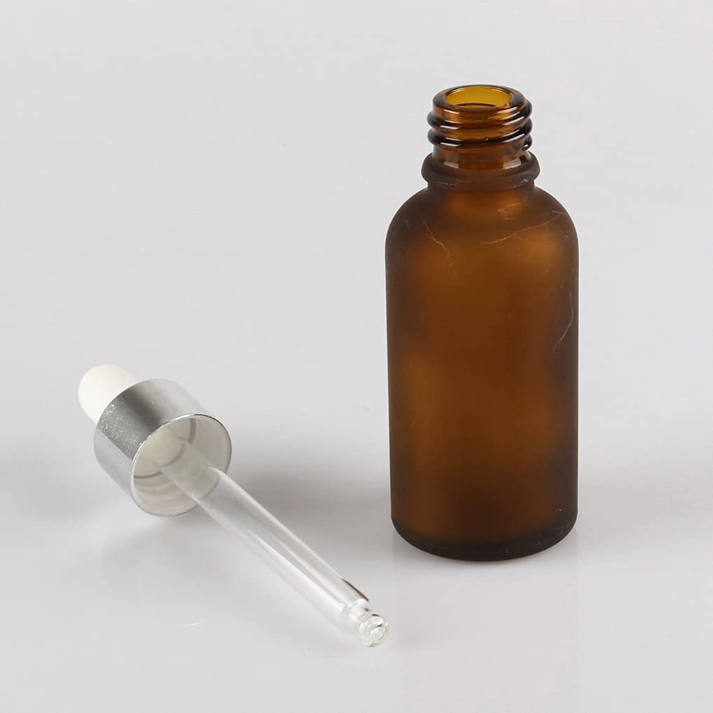 12 Pezzi Marrone Opaco Bottiglie Contagocce Vetro 30 ml, con Pipette Contagocce Vetro,anello a vite Argento, per Laboratorio,Olio Essenziale, Aromaterapia +3 imbuti