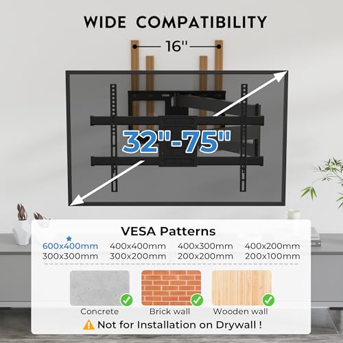 Image of BONTEC Corner TV Wall Mount with Extra Long 40.9 inch Extension Arm for 32-75 Inch TVs, Holds Up to 132 lbs, Full Motion Dual Arm TV Bracket with Tilt, Swivel, Level Adjustment, Max VESA 600x400mm