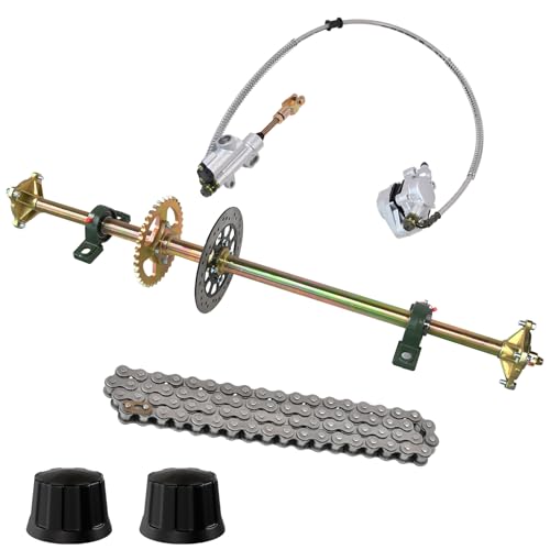 Go Kart Axle Kit 44 Inch Rear Axle DIY Go Kart Parts with Axle+Brake Caliper+Brake Disc+Pillow Block Bearing+530 Chain+37T Sprocket+Wheel Hub for Go Kart Quad Trike Drift Bikes