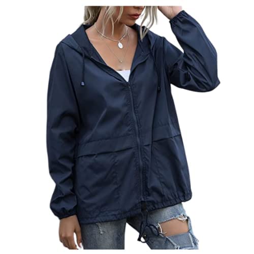 Women's Waterproof Raincoat Lightweight Rain Jacket Hooded Adjustable Windbreaker Rain Coats with Pocket for Outdoor
