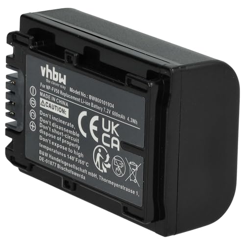 vhbw Batería reemplaza Sony NP-FV40, NP-FV50, NP-FV30 para cámara de vídeo (600 mAh, 7,2 V, Li-Ion) con Chip - imagen 8