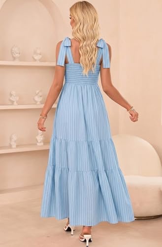 Image of CURBODO Women's Summer Maxi Dress Boho Spaghetti Straps Casual Long A-line Smocked Beach Dress Square Neck Flowy Sun Dress