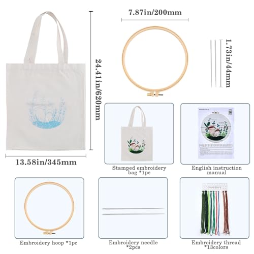 Image of GORGECRAFT 1 Set Canvas Tote Bag Embroidery Kit Cross Stitch Bag Cloth Sewing Mushroom Pattern with Instructions Embroidery Bag Needle Embroidery Hoops Colorful Threads for DIY Bag Crafts