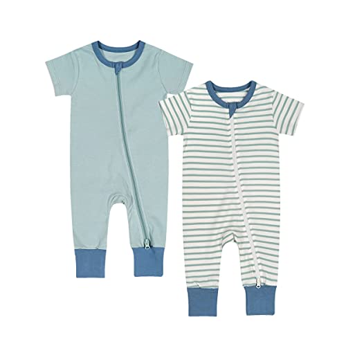 Image of Teach Leanbh Toddler Baby Boys Girls 2-Pack Pajamas Cotton 2 Way Zipper Short Sleeve Footless Romper Sleep and Play