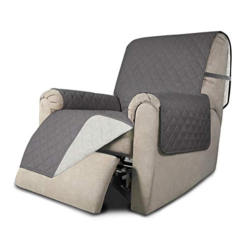 Greatime Recliner Sofa Slipcover Reversible Sofa Cover Furniture Protector Couch Cover Water Resistant Elastic Straps Pets Kids Dog Cat (Recliner, Gray/Ivory)