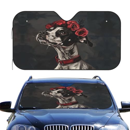 Pare-Soleil pour Voitures MPV Couverture Pare-Brise Chien Squelette Couronne Fleurs
