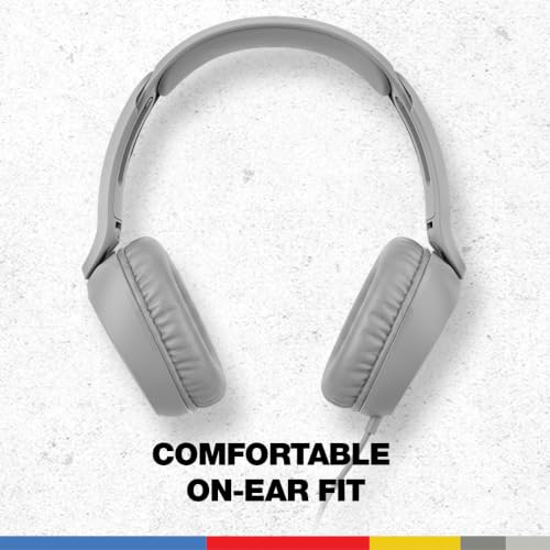 Image of Skullcandy Icon 180 Wired Headphones, Built-in 85dB Volume Limiter, Comfortable On-Ear Fit, Adjustable Headband, Convenient for Travel with 3.5mm AUX Plug, in-Line Microphone - Cement