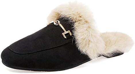 JOYMARS Women's Soft Slip-on Loafer Slides Velvet Backless Fur Mules Black