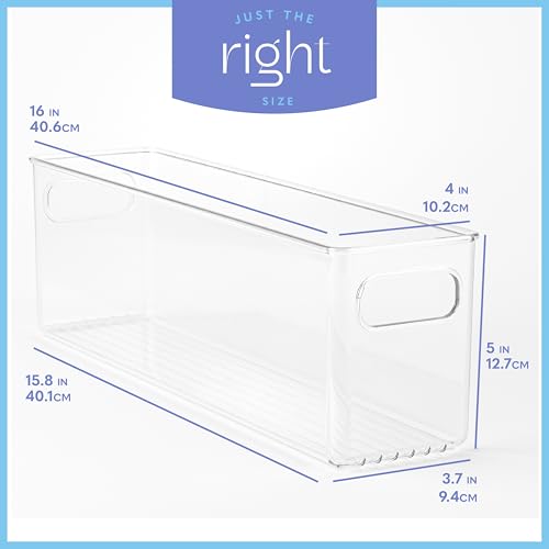 Plastic-Food-Storage-6-Pack-Clear-Container-Bin-with-Handles-for-Organizing-Kitchen-Pantry-Fridge-Freezer-PantryBathroom-16x4x5
