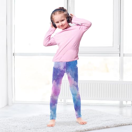 Whimsical Clouds Purple Sky Stars Girls Leggings Kids Yoga Pants Dance Active Tights 4T4