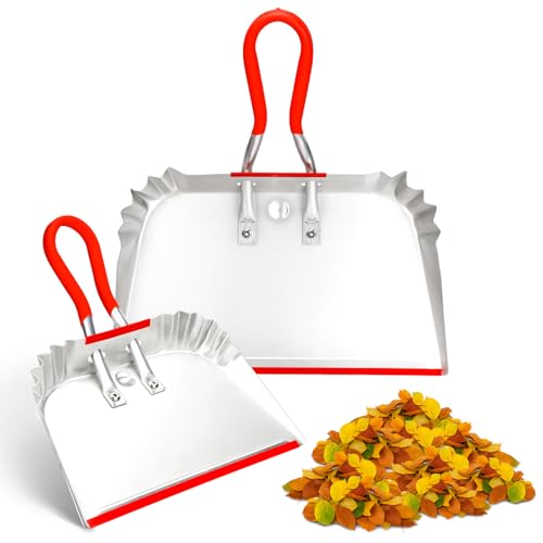 HexDorn 2 Pack Metal Dust Pan 17 and 12 Aluminum Heavy Duty Dust Pans with Non-Slip Rubber Handle Large and Small Dustpan Set Lightweight for Sweeping Garage Leaf Household & Outdoor Cleaning