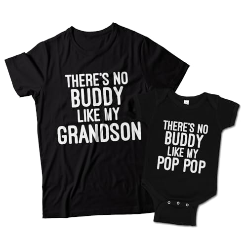 Pop Pop and Grandson Matching T-Shirts, There's No Buddy Like My Grandson and No Buddy Like My Pop Pop Matching Set Black