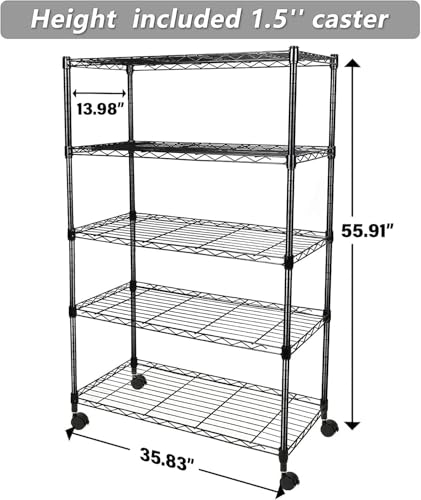 Image of Simple Deluxe Heavy Duty 4-Tier Storage Shelving Unit, 35.83 inch W x 13.98 inch D x 55.91 inch H, 1000 Lbs Loading Capacity, Black