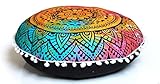 Round Mandala Floor Pillow Cover Seating Cushion Throw Cover Hippie Decorative Bohemian Ottoman Pouf Cover, Pom Pom Pillow Cases,Boho Indian 22 Inches (Multi Flower)