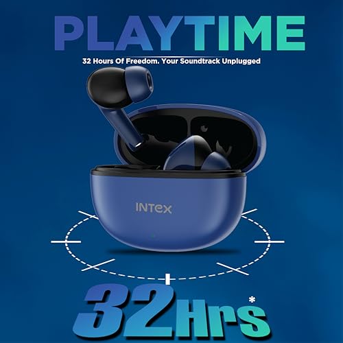 Image of Intex Buds AERO TWS Bluetooth Earbuds with AI ENC, Deep Bass, 13mm Driver, Type-C Fast Charging, 32H Playtime, Low Latency, Touch Control, Voice Assistant, Wireless Earphones (Dark Blue)