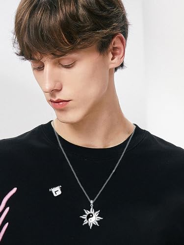 Sun Necklace for Men Women 925 Sterling Silver Eye of Horus/Yin Yang Sun Pendant Necklace Amulet Talisman Protection Amulet Jewelry Christmas Gift for Him Her3