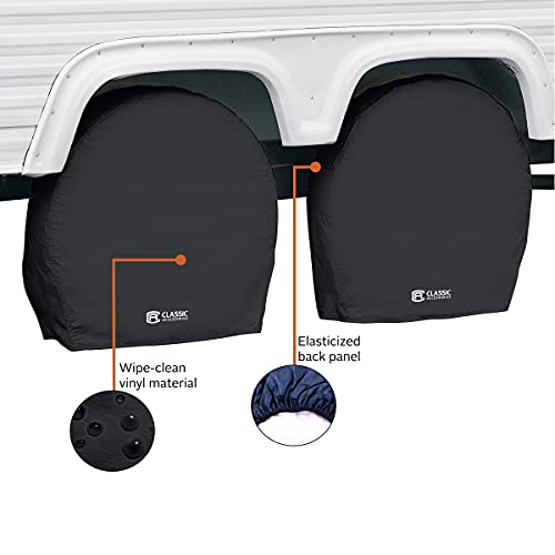 Image of Classic Accessories Over Drive RV Wheel Covers, Wheels 24 inch - 27 inch Diameter, 8.5 inch Tire Wide, Black, Breathable Polyester Fabric, Universal, Anti-Slip, Durable (Pack of 2)
