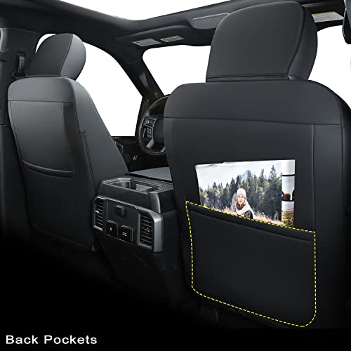 Image of LUCKYMAN CLUB X06-XLT Full Coverage Custom Seat Covers for 2015-2026 Ford F150 SuperCrew,2022-2026 F150 Lightning,2017-2026 F250 F350,Waterproof Faux Leather (Black&Gray Full Set)