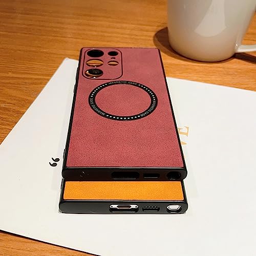 Textura de couro de luxo para carregamento sem fio para Samsung Galaxy S22 S23 Ultra Plus Capa magné