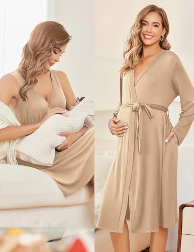 Image of Ekouaer Maternity Nursing Gown and Robe Set Labor Delivery Nursing Nightgowns for Breastfeeding Pregnancy Clothes