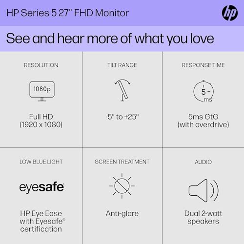 Image of HP 27 inch FHD IPS (1920x1080) Monitor with Speakers Bundle with Docztorm Dock, 100Hz Refresh Rate, Flicker-Free, 2X HDMI, 1x VGA, Ideal for Home & Business, White /Silver (2026 Model)