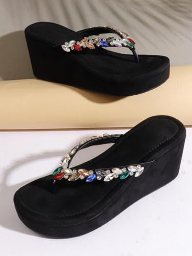 Image of TRYME Crystal Embellished Strap Slip on Wedges Heel Sandals For Women's