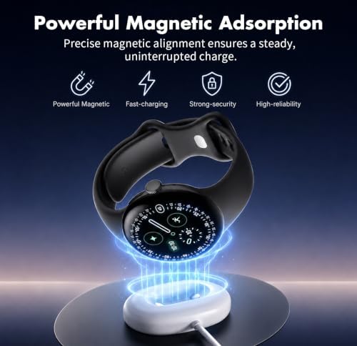 Magnetic Charger Dock for Google Pixel Watch 4, 3.3Ft Type-C Horizontal Side Charging Cable, Portable Replacement Charging Stand Cord Compatible with Pixel Watch 4 41mm/45mm, White — view 2