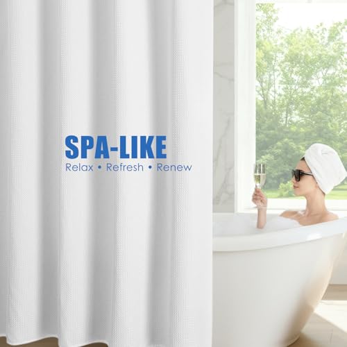 Zemyovia White Waterproof No Hooks Waffle Shower Curtain, 260GSM Heavy Duty Fabric, with 10 Durable Split Grommets, Luxury Hotel Spa Style for Bathroom, Machine Washable, 74 x 72 Standard Size by Zemyovia - Image 8