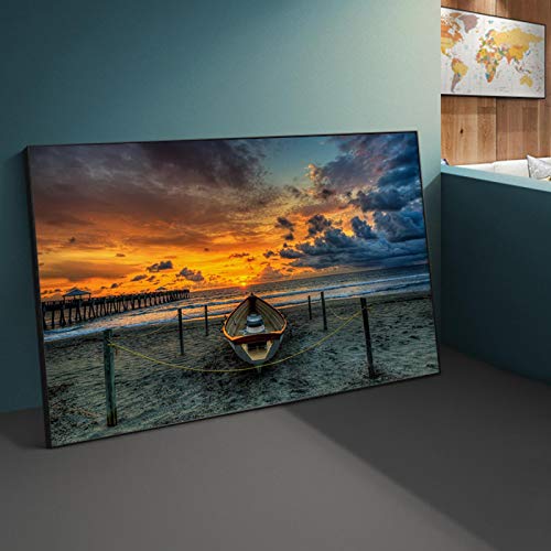 Toile coucher de soleil plage pour décoration de salon style scandinave épuré