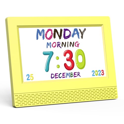 Image of Kids Digital Alarm Clock with Voice Scene Reminders, 7 inch Eye-Caring Display | Watercolor Wallpapers, Auto Dimming DST /Calendar Clock, Sleep Trainer Easy Setup Gift-Ready Box for Kids Birthday with Remote