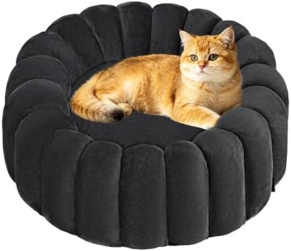 HMTOPE Hundebett Kleine Hunde, Rund Katzenbett Waschbar, Ø50cm, Dunkelgrau | Schlafsack Warmes Haus Katzenkissen, Weiches Donut Hundesofa zur Bekämpfung von Angstzuständen, Abnehmb