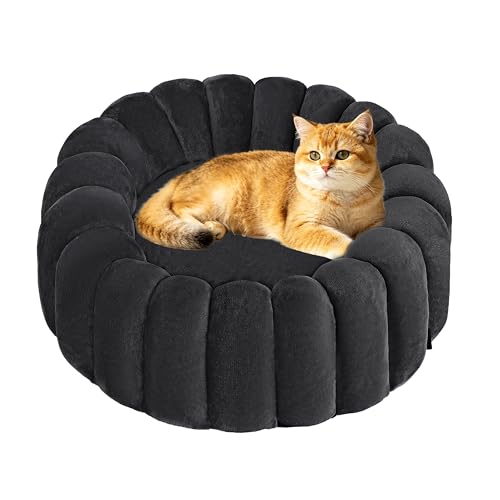 HMTOPE Hundebett Kleine Hunde, 2 in 1 Weiches Katzenbett Waschbar, Rund Flanell Hundekorb, Schlafsack Warmes Haus Katzenkissen, Donut, Hundesofa, Abnehmbar und rutschfest, Ø 50 cm, Dunkelgrau