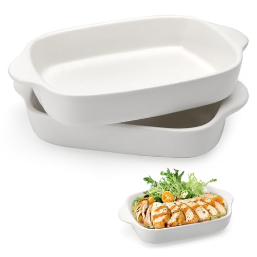 Lot de 2 plats à gratin rectangulaires en céramique - 23,2 x 14,2 x 4,5 cm - Avec poignée - Plat à four rectangulaire en céramique - Pour lasagnes, tiramisu et cocotte (blanc)