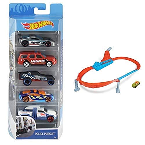 Hot Wheels Coffret 5 Véhicules pour Éviter l'Ennui avec la Piste des Champions et Lanceur