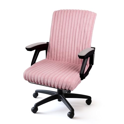 AELS Faux Fur Striped Office Chair Cover, Desk Chair Cover Computer Office Chair Covers - Fits Desk Chair/Armchair, Soft Breathable Fabric - Washable & Removable for Home & Office, Pink