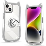 iPhone 15 ケース クリア カバー TPU 猫耳 リング付き リングホルダ かわいい おしゃれ スタンド付き ストラップホール アイフォン15 スマホケース 多機能 全面保護 落下防止（シルバー）