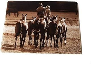 Polo ponies glass kitchen surface protector "Evening Exercise". Iconic sepia photographic image by Charles Sainsbury-Plaice. Perfect Christmas or birthday gift for polo players. Kitchen giftware for horsey homes.