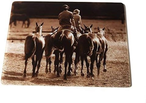 Polo ponies glass kitchen surface protector "Evening Exercise". Iconic sepia photographic image by Charles Sainsbury-Plaice. Perfect Christmas or birthday gift for polo players. Kitchen giftware for horsey homes.
