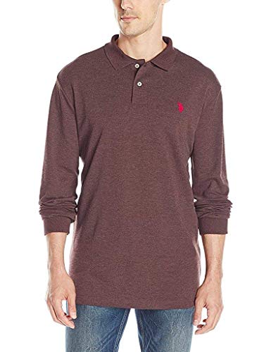 U.S. Polo Assn. Men's Classic Long Sleeve Interlock Polo Shirt, Brown Heather, Large