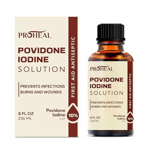 Povidone Iodine Solution 10% - 8oz Iodine Liquid for Preventing Infection - First Aid Antiseptic for Skin Prep, Burns and Wounds